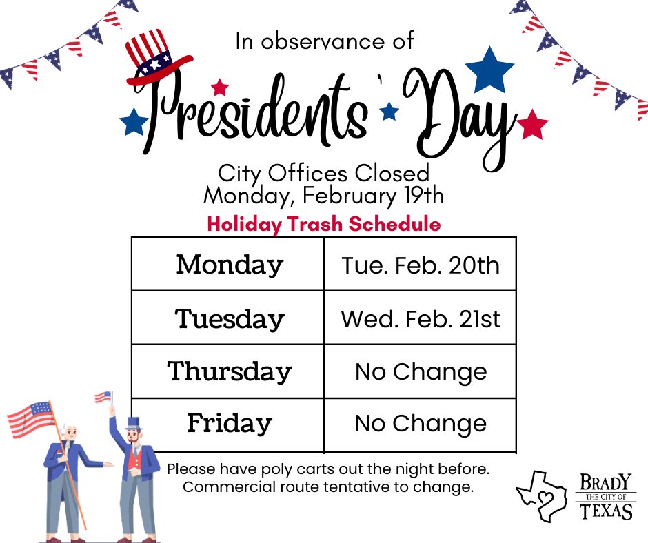 Trash schedule Presidents Day 2024